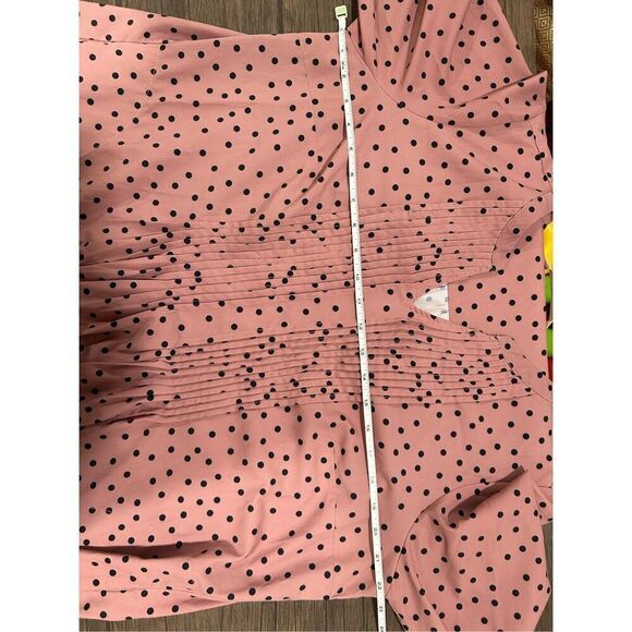 Wayward Fancies Eshakti  Pink Blush V-Neck Pleated Polks Dot Blouse 1XL - Picture 10 of 11
